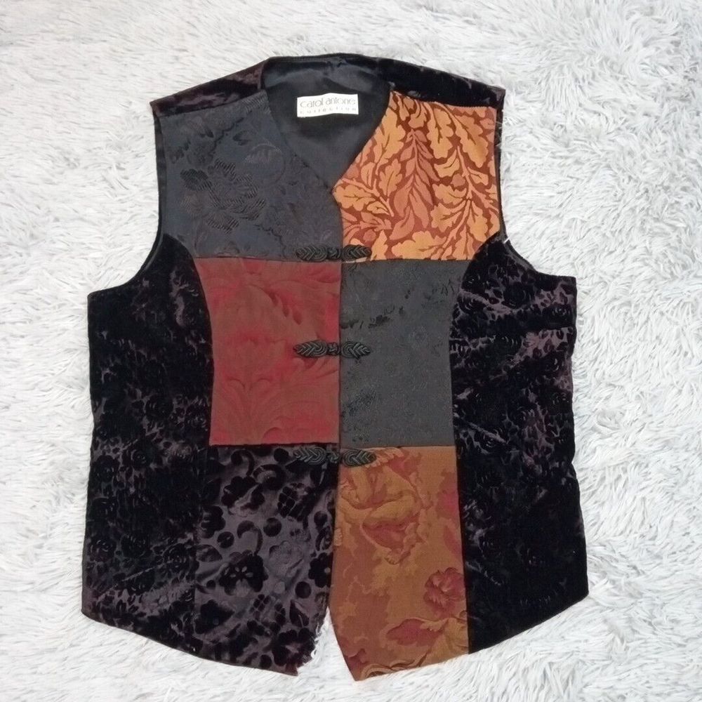Vintage Carol Antone Vest‎ Womens L Black Floral Leaves Autumn Cottage Core